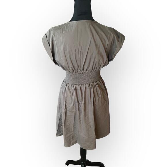 Bar III Women's Gray V-Neck Cinched Waist Zip Front A-Line Dress Size Small - Picture 6 of 13